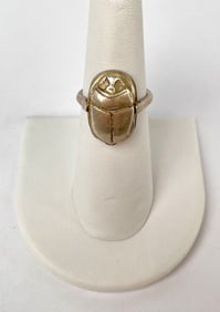 Sterling Silver Egyptian Scarab Ring with Hieroglyphic Design