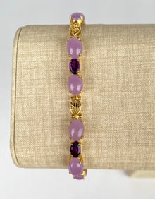 14K Gold Lavender Jade and Amethyst Bracelet with Chinese Symbols