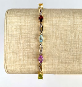Sterling Silver Gold Tone Bracelet with Multi Colored Gemstones