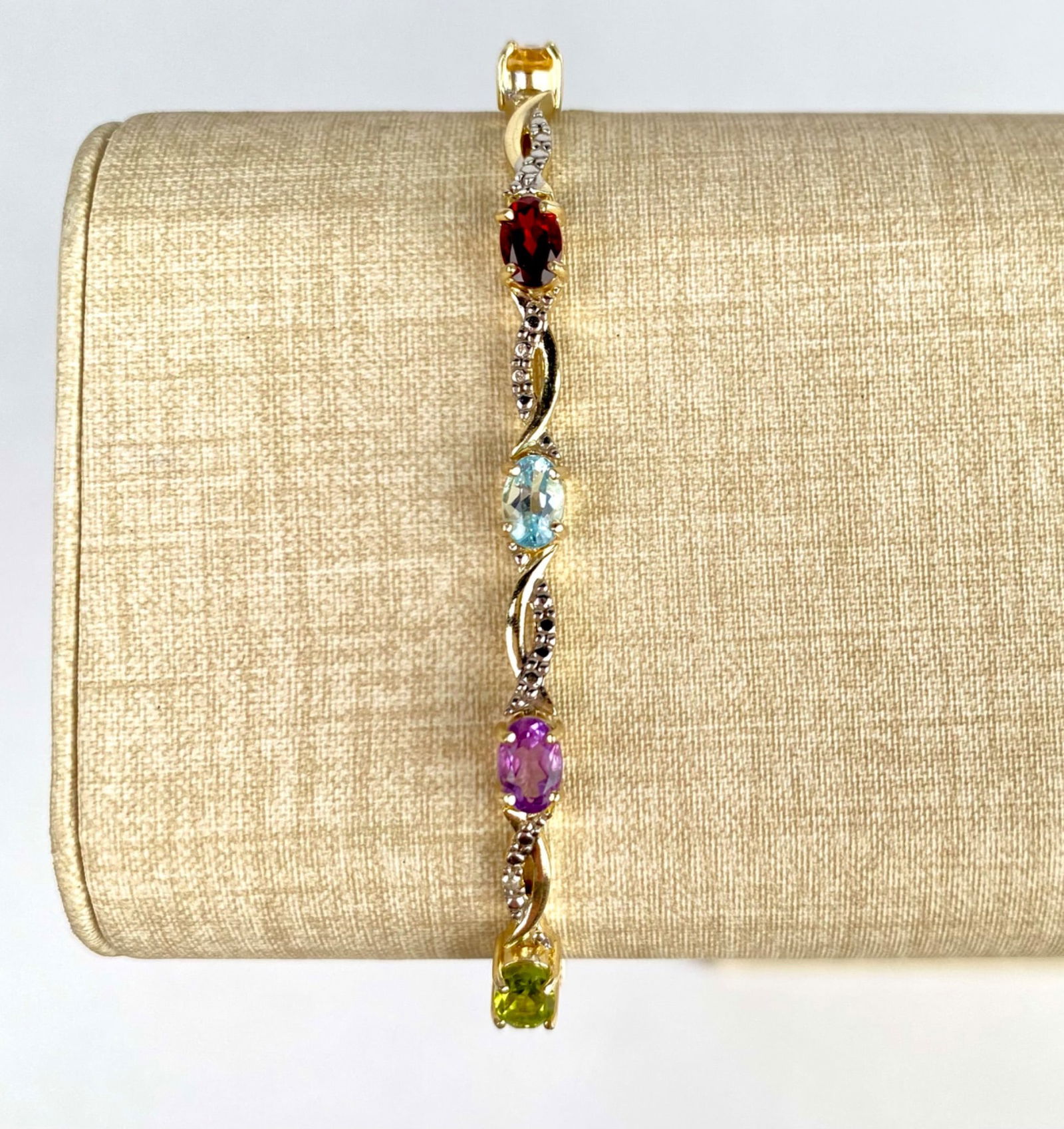 Sterling Silver Gold Tone Bracelet with Multi Colored Gemstones (1 of 8)