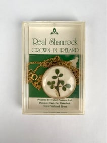 Vintage Real Shamrock Pendant Necklace with Original Packaging