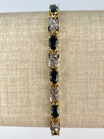 18K Gold over Sterling Silver Bracelet with Genuine Sapphire and Diamond Accents