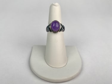Sterling Silver Ring with Oval Purple Cabochon Stone