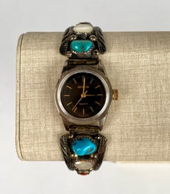 Sterling Silver Native American Geneva Quartz Wristwatch