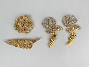 Lot of Four Nolan Miller Floral Rhinestone Brooches