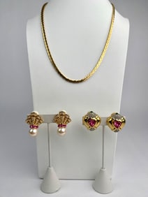 Nolan Miller Gold Tone Necklace and Two Pairs of Clip On Earrings
