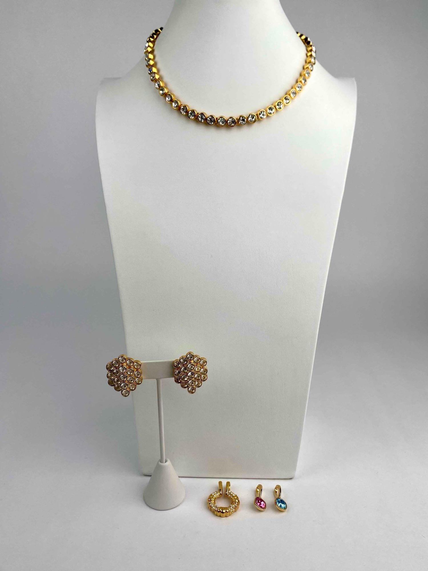 Signed Nolan Miller jewelry set featuring gold tone necklace, matching clip on earrings, and three (1 of 12)
