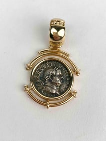 Reversible Roman inspired coin pendant featuring finely cast portraits of classical emperors on