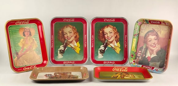 Collection of 6 Vintage Coca Cola Advertising Trays (1940s to 1980s)