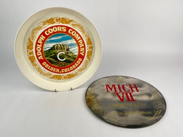 Adolph Coors Company Tray and Michelob VII Mirrored Wall Sign Set