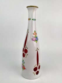 Bohemian Ruby Cut to Clear Floral Enamel Vase, Numbered