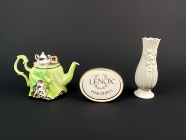 Lot of Royal Albert Teapot and Lenox Fine China Vase and Plaque