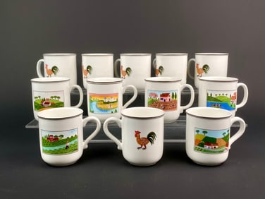 Set of 12 Villeroy & Boch Design Naif Porcelain Mugs