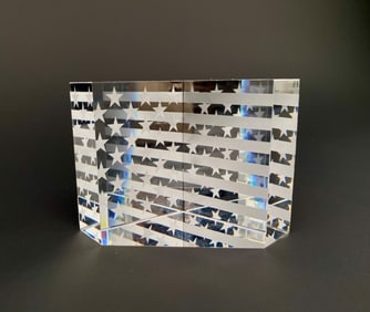 Steuben Glass Stars and Stripes Etched Crystal Sculpture