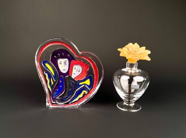 Daum Perfume Bottle and Spirit of Love Heart Glass Sculpture