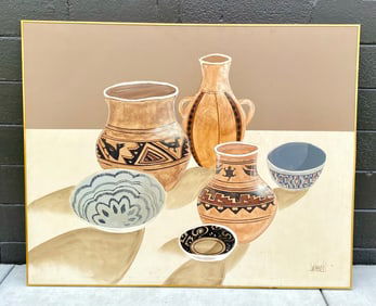 Large Lee Reynolds Southwest Pottery Still Life Painting on Canvas