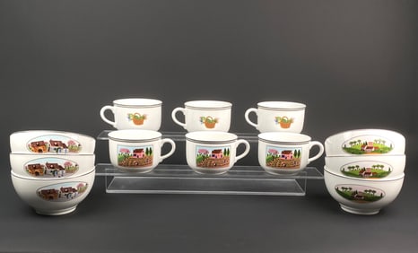 Set of 12 Villeroy & Boch 'Design Naif' Mugs and Bowls