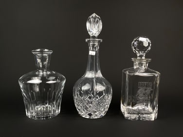 Lot of Three Crystal Decanters, Baccarat, Cut Crystal and Edgewood Country Club