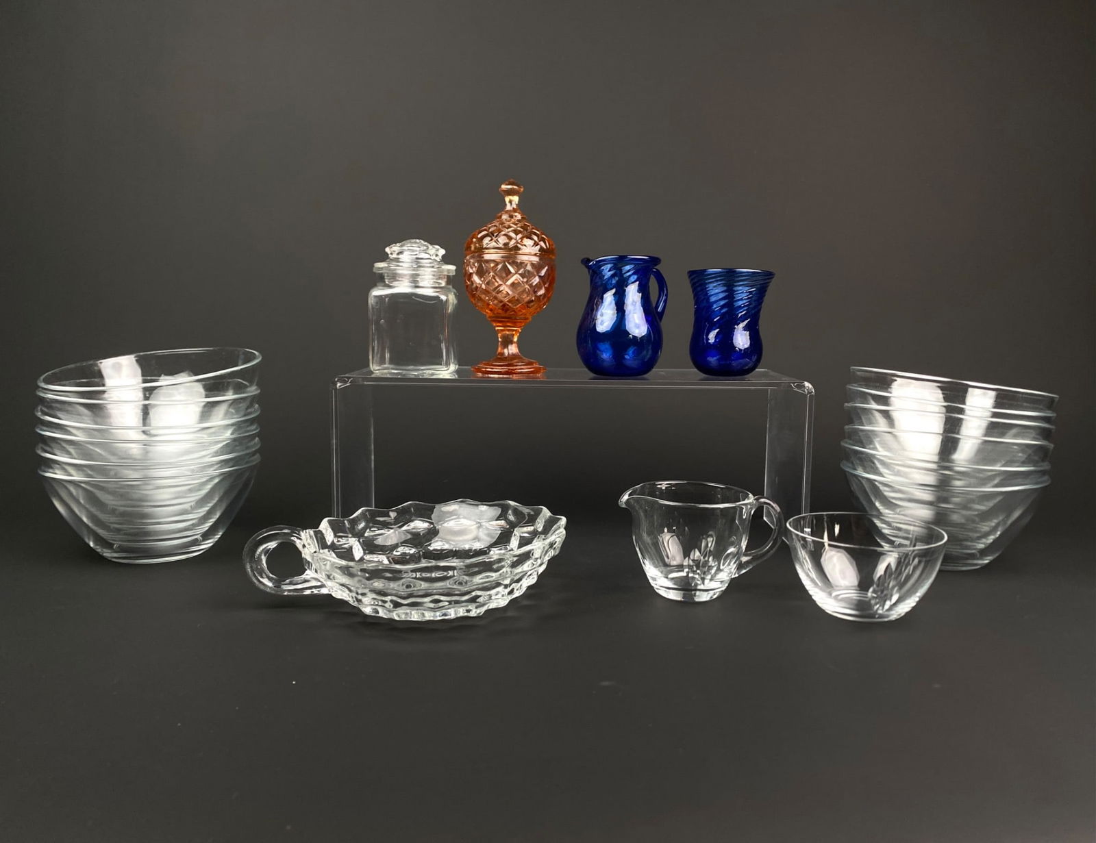 Lot of Mixed Vintage and Pressed Glass Bowls, Creamers and Decorative Vessels (1 of 11)