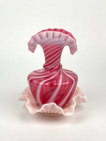 Fenton Cranberry Swirl Vase with Hobnail Bowl Base