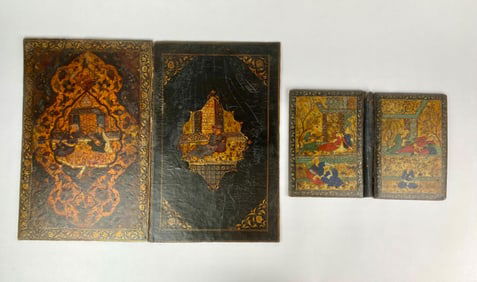 Four Persian Style Hand Painted Lacquered Book Covers