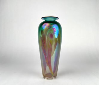 Signed Douglas Becker Iridescent Art Glass Vase (2001)
