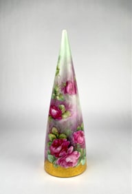 Hand Painted Limoges Style Wall Pocket with Pink Roses