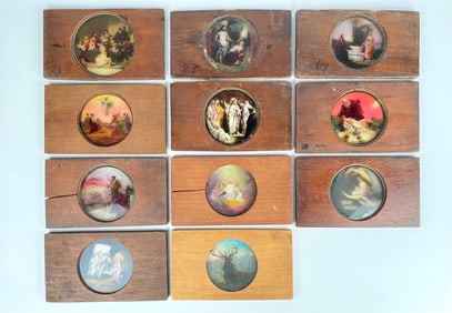 Set of 11 Hand Painted Magic Lantern Slides