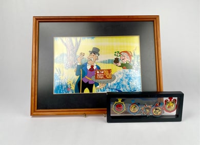 Keebler Illustration Animation Cel and Posts Raisin Bran Tin Badges