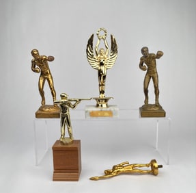 Lot of 5 Vintage Trophies and Trophy Toppers