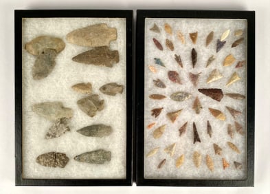 Pair of Display Cases with Stone Arrowheads and Projectile Points