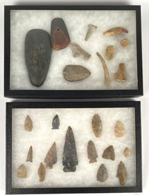 Stone Tools and Arrowheads in Two Display Cases