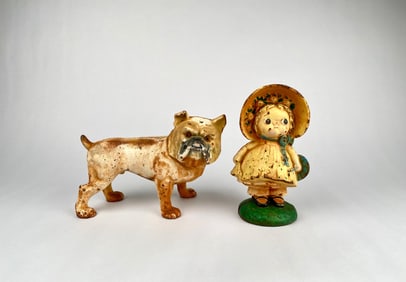 Pair of Cast Iron Still Banks (Bulldog and Sunbonnet Girl)