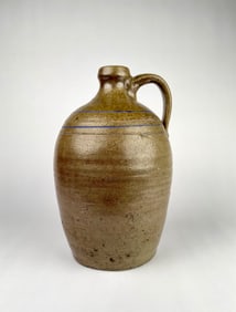 Antique American Stoneware Jug with Cobalt Blue Stripe Decoration
