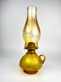 Vintage Amber Hobnail Glass Oil Lamp with Handle