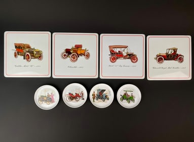Vintage Automotive Themed Coasters and Plate Set