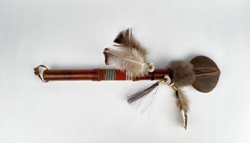 Native American Beaded Stone Head War Club