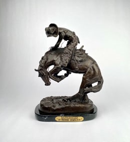Frederic Remington Bronze Sculpture Rattlesnake on Marble Base