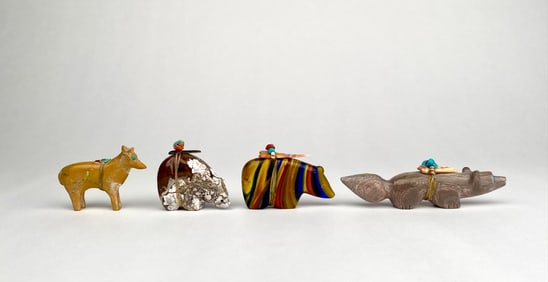 Group of Four Zuni Animal Fetishes (Deer, Two Bears and a Fox)
