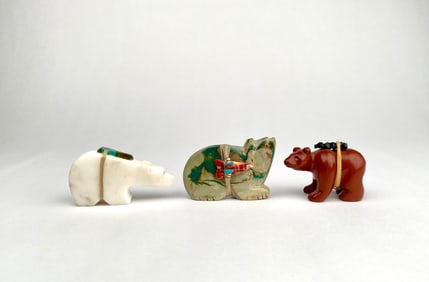 Lot of Three Zuni Carved Bear Fetishes