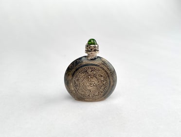 Mexican Sterling Silver Perfume Bottle with Green Glass Top