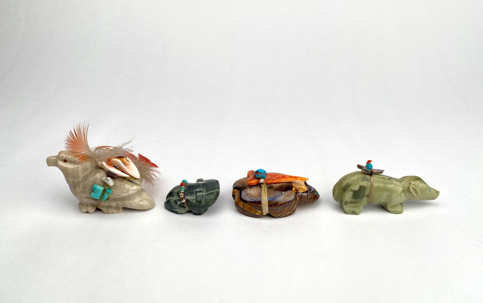 Lot of Four Zuni Fetish Animal Carvings with Offerings (1 of 11)