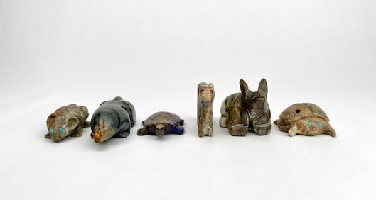 Set of Six Hand Carved Zuni Animal Fetishes