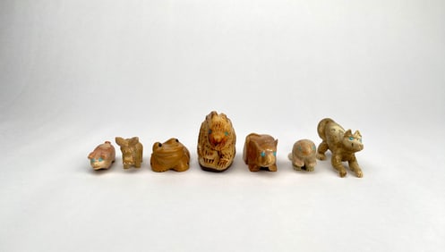 Lot of Seven Hand Carved Zuni Animal Fetishes