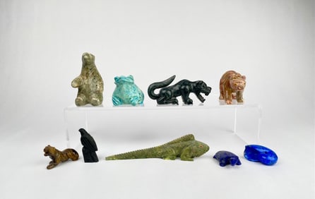 Lot of Nine Carved Stone Animal Figurines