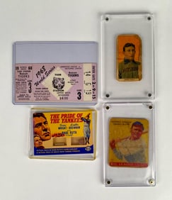 Vintage Baseball Memorabilia (Cards, Ticket Stub, and Display)