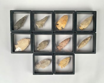 Ten Stone Arrowheads in Individual Display Frames