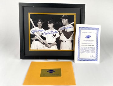 Photo Signed by Joe DiMaggio, Mickey Mantle, Ted Williams (COA)