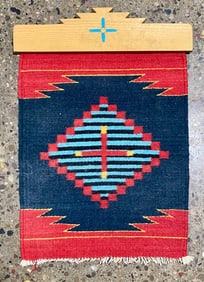 Southwestern Wool Wall Hanging with Cross Inlaid Wood Mount
