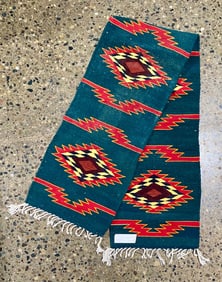 Long Southwestern Style Maynar Runner Rug in Teal and Red